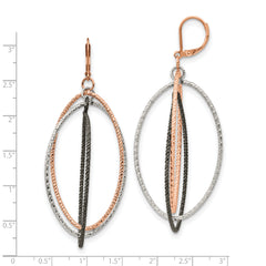 Chisel Stainless Steel Polished and Textured Gun and Rose IP-plated Dangle Leverback Earrings