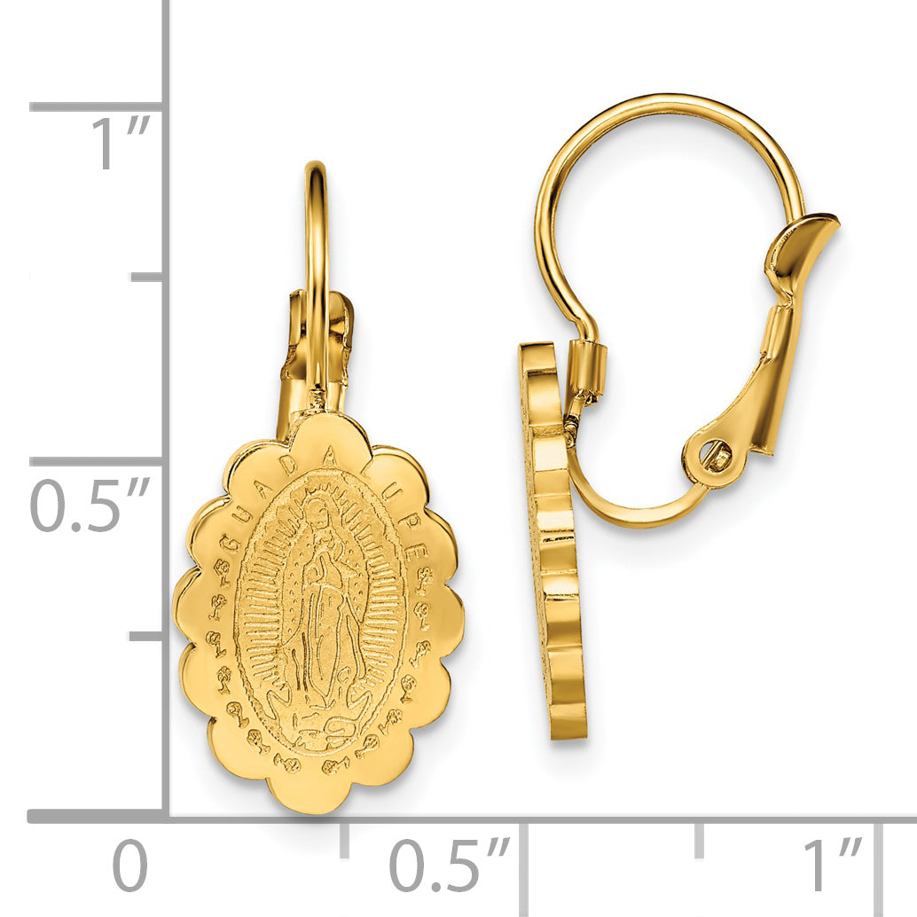 Chisel Stainless Steel Polished Yellow IP-plated Etched Our Lady of Guadalupe Omega Back Earrings