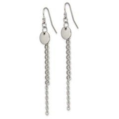 Chisel Stainless Steel Polished Disc with Chain Dangle Shepherd Hook Earrings