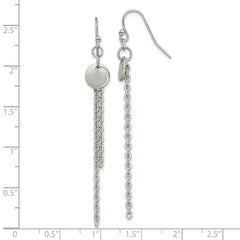 Chisel Stainless Steel Polished Disc with Chain Dangle Shepherd Hook Earrings