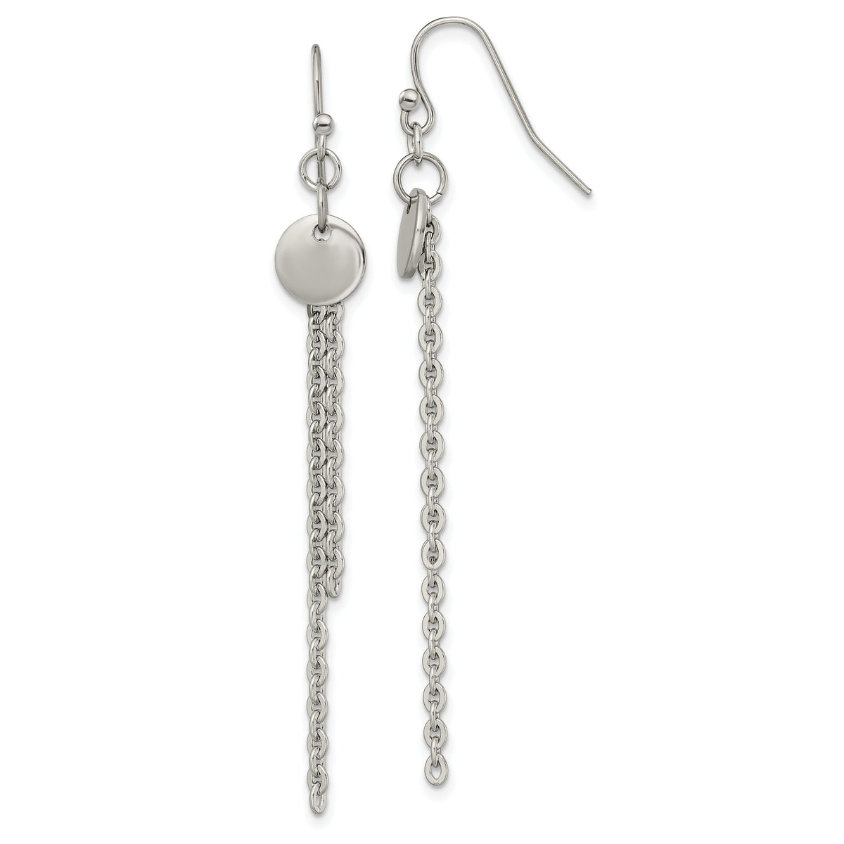 Chisel Stainless Steel Polished Disc with Chain Dangle Shepherd Hook Earrings