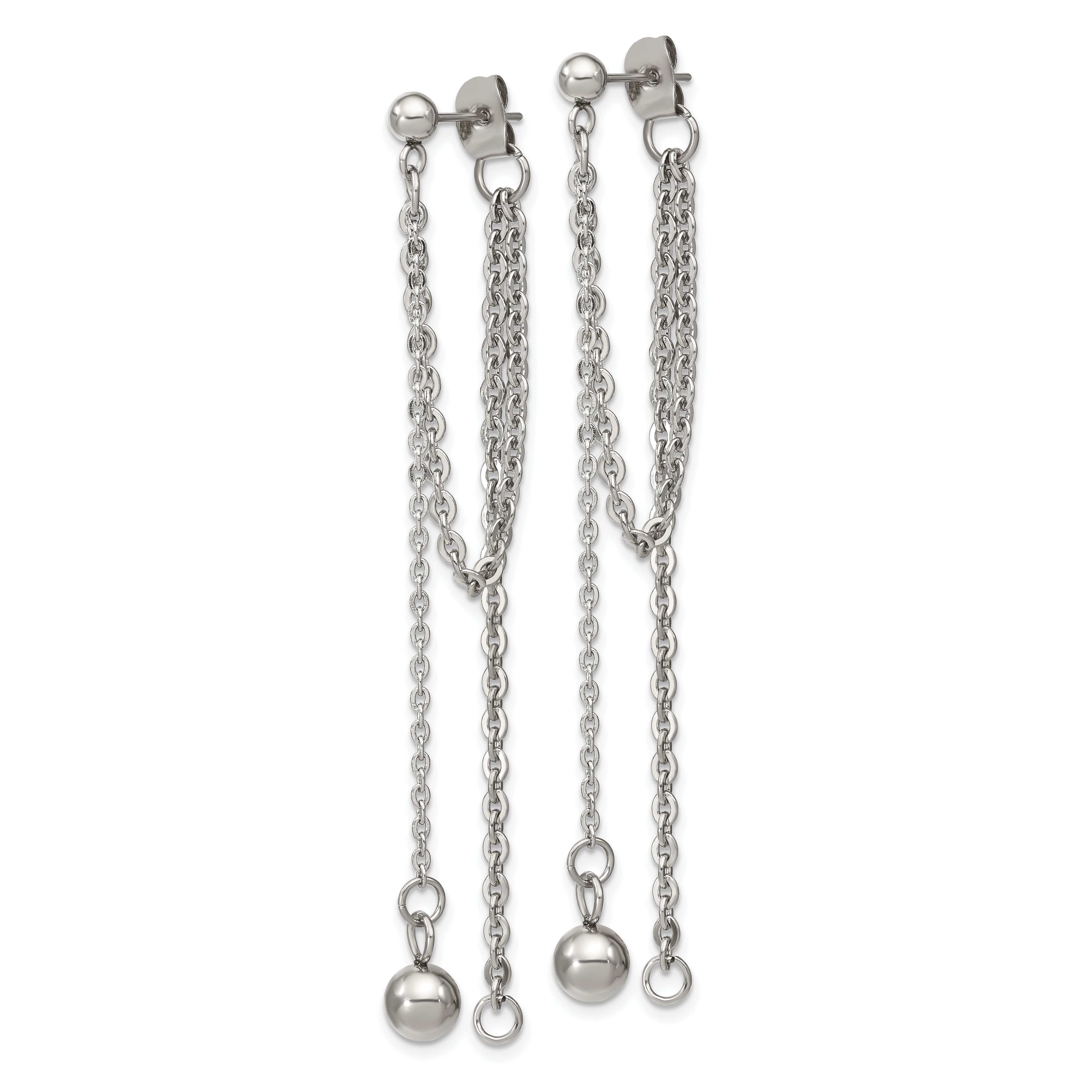 Chisel Stainless Steel Polished Multi Chain Front and Back Post Dangle Earrings