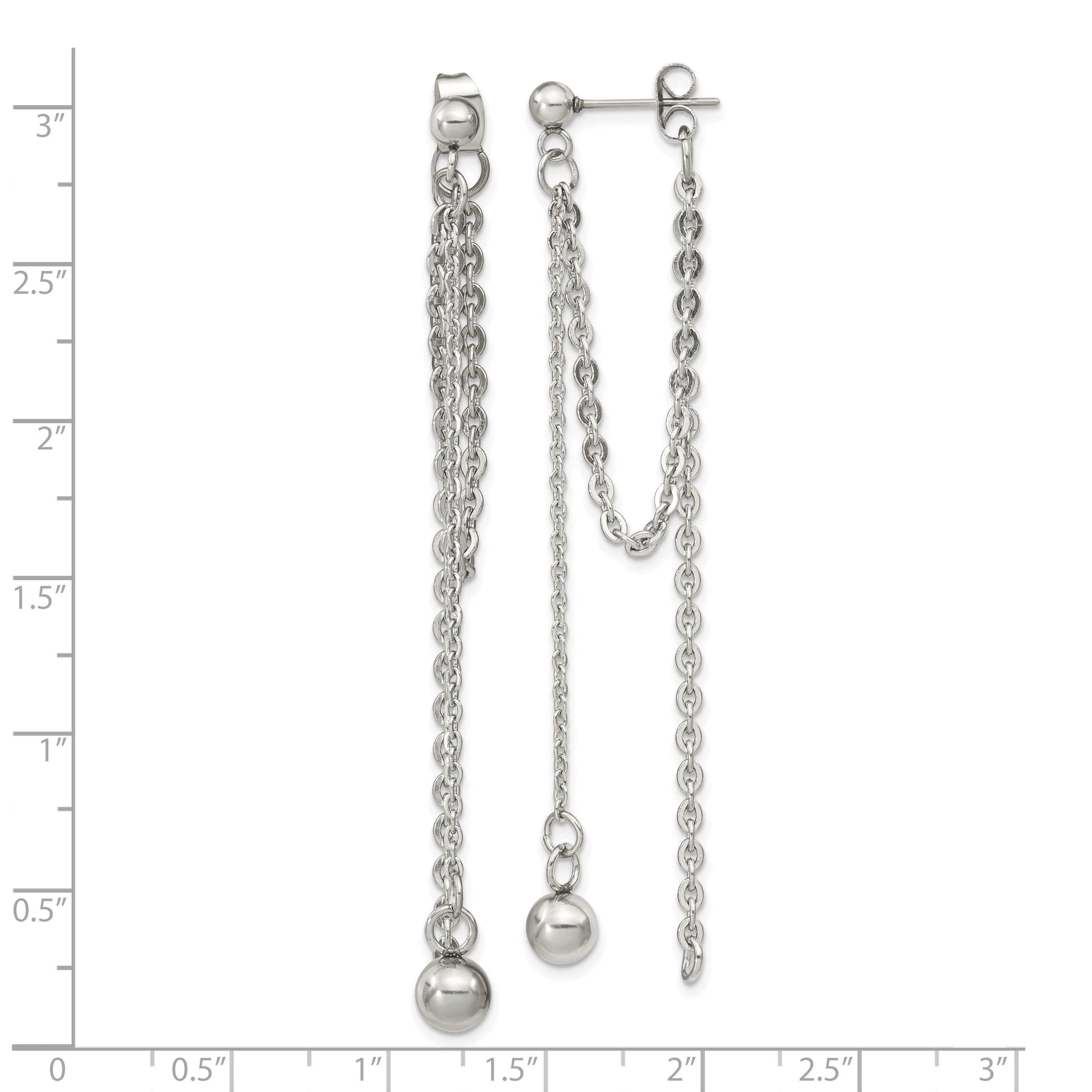 Chisel Stainless Steel Polished Multi Chain Front and Back Post Dangle Earrings