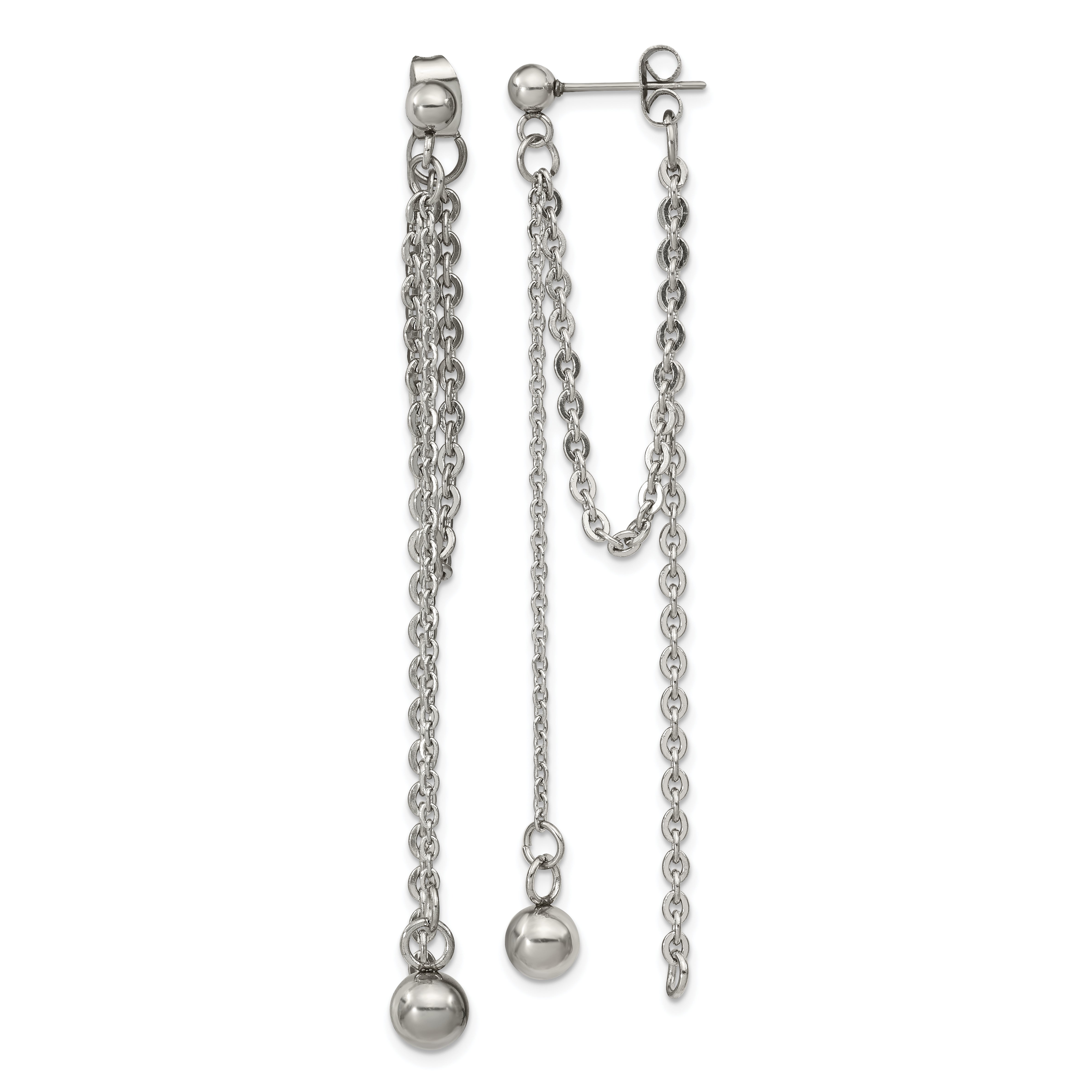 Chisel Stainless Steel Polished Multi Chain Front and Back Post Dangle Earrings