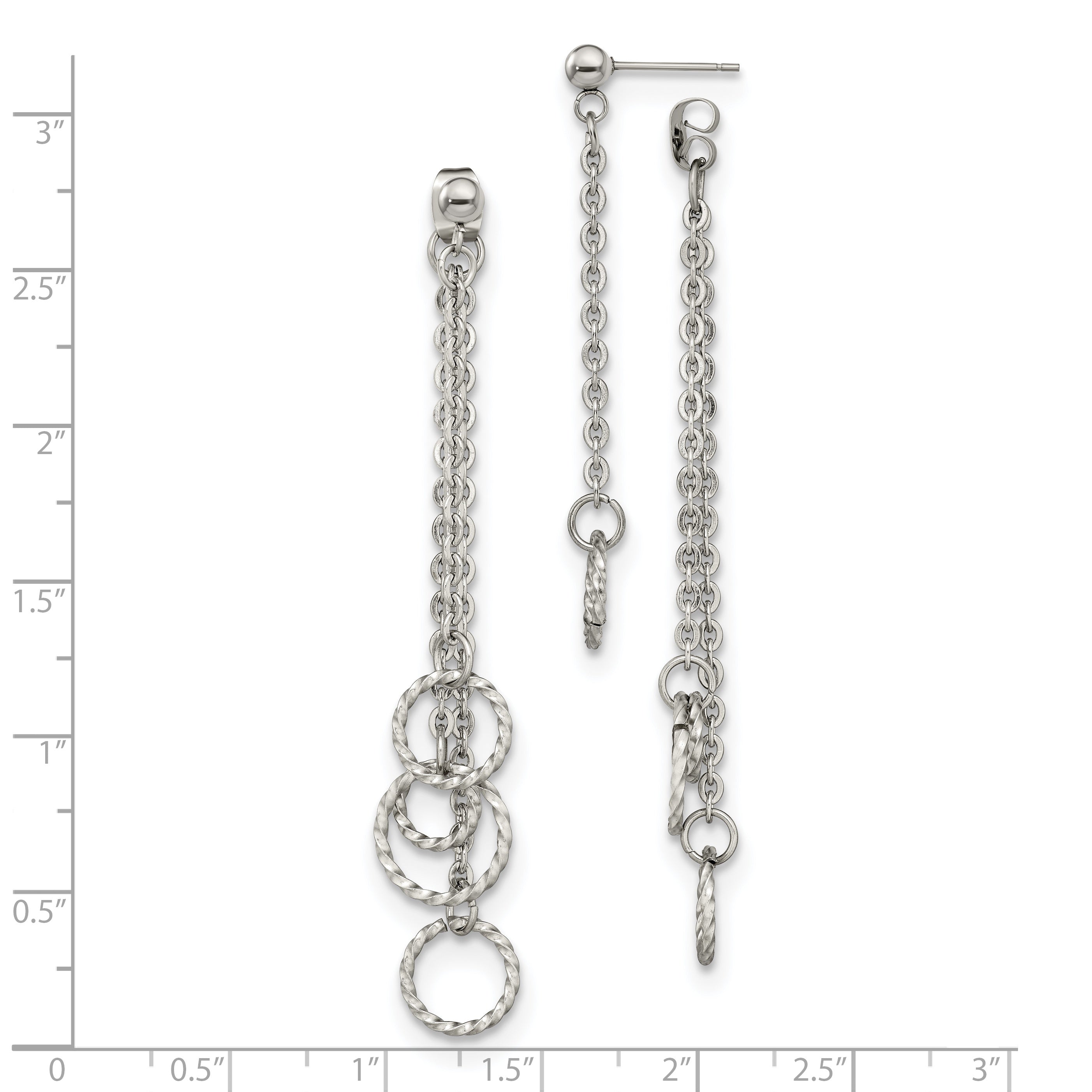 Chisel Stainless Steel Polished Multi Circles Front and Back Post Dangle Earrings