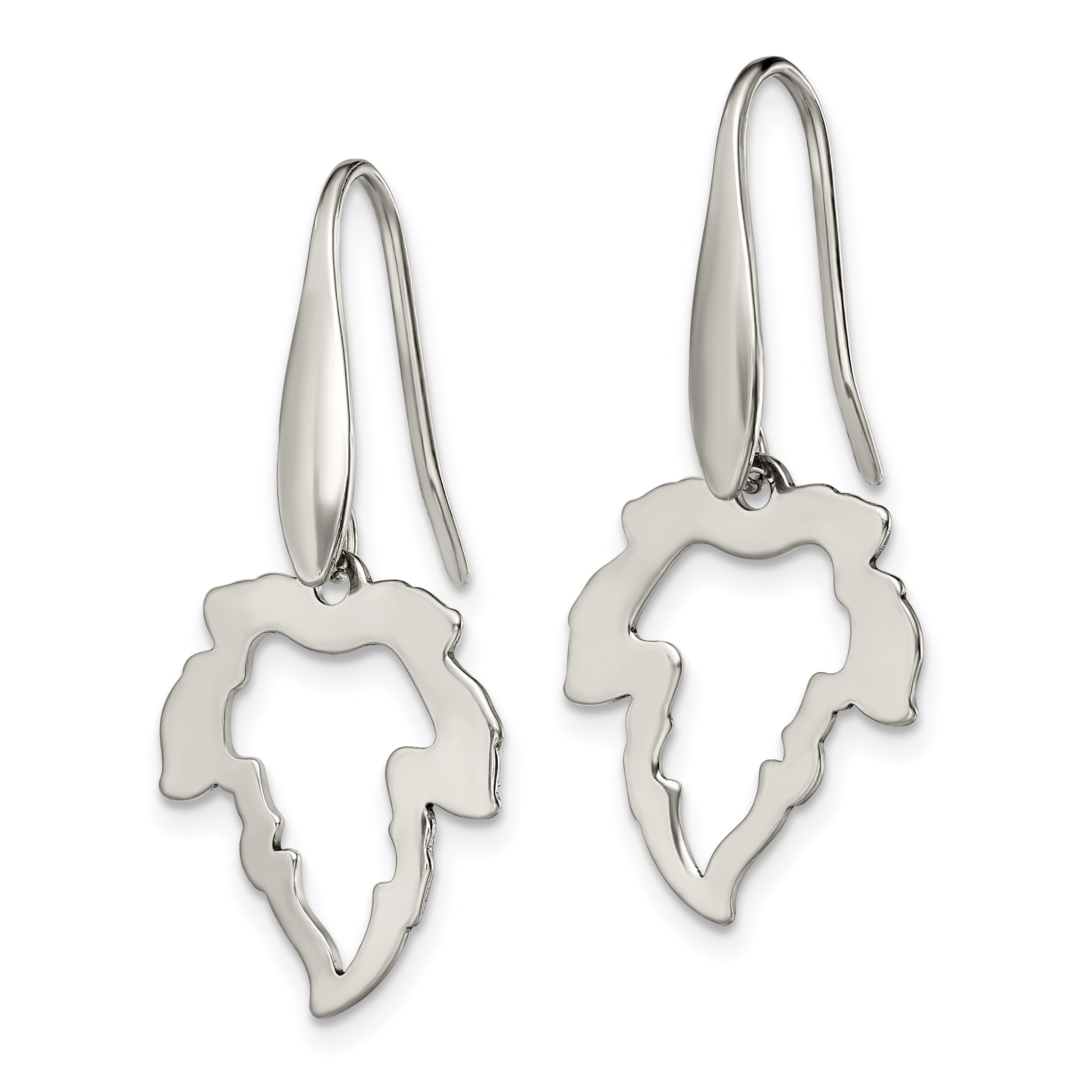 Stainless Steel Polished Leaf Dangle Shepherd Hook Earrings