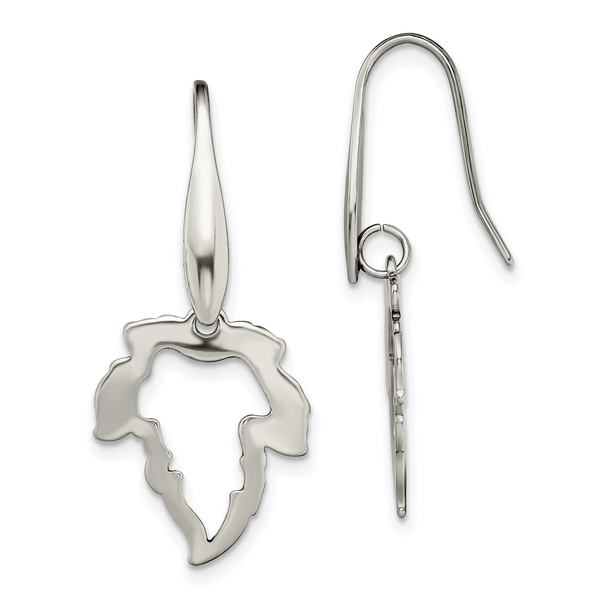 Stainless Steel Polished Leaf Dangle Shepherd Hook Earrings