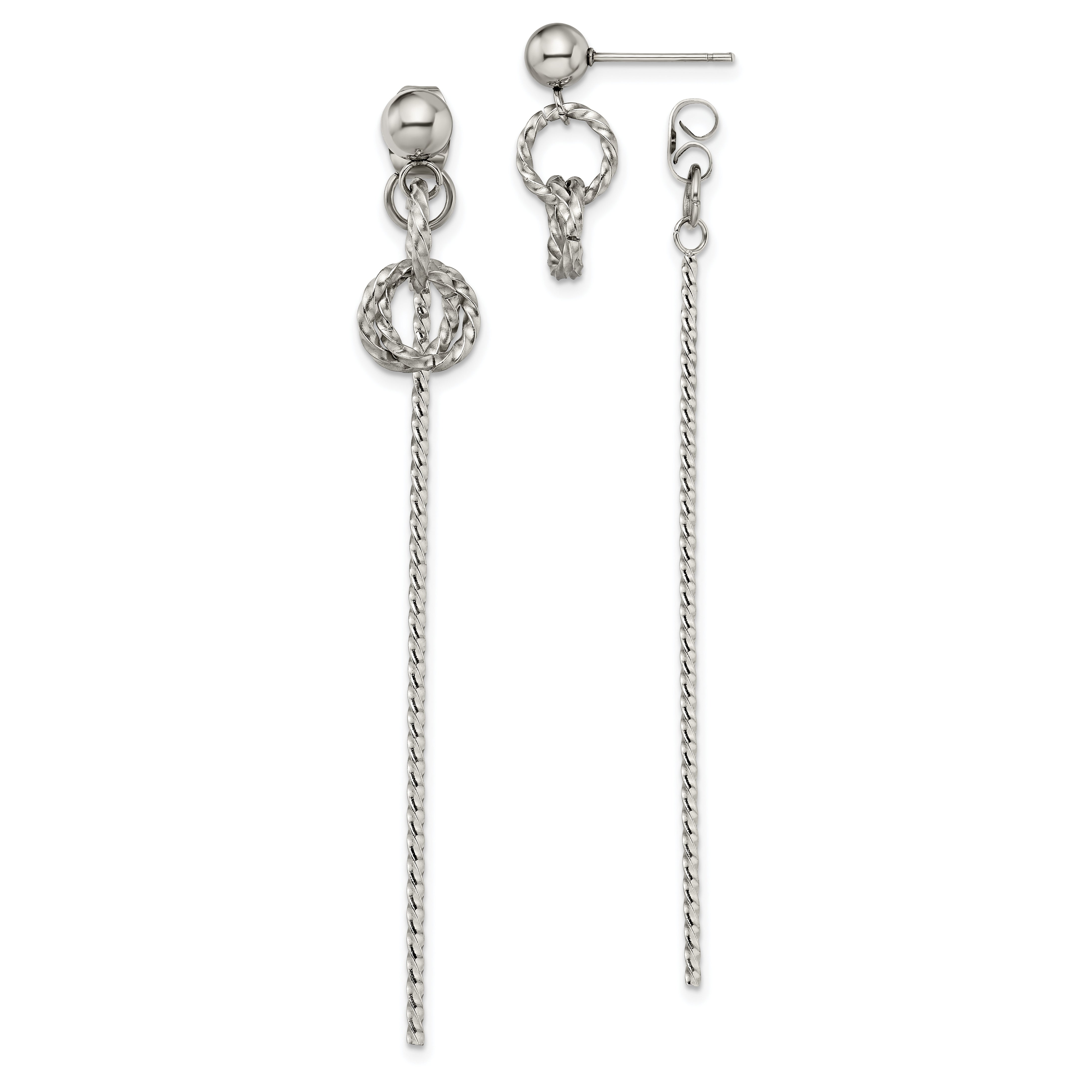 Stainless Steel Polished Twisted Bar Front and Back Post Dangle Earrings