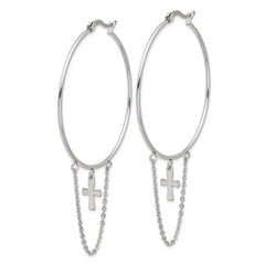 Chisel Stainless Steel Polished Chain and Cross Dangle Hoop Earrings