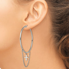 Chisel Stainless Steel Polished Chain and Cross Dangle Hoop Earrings