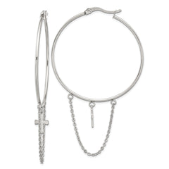 Chisel Stainless Steel Polished Chain and Cross Dangle Hoop Earrings