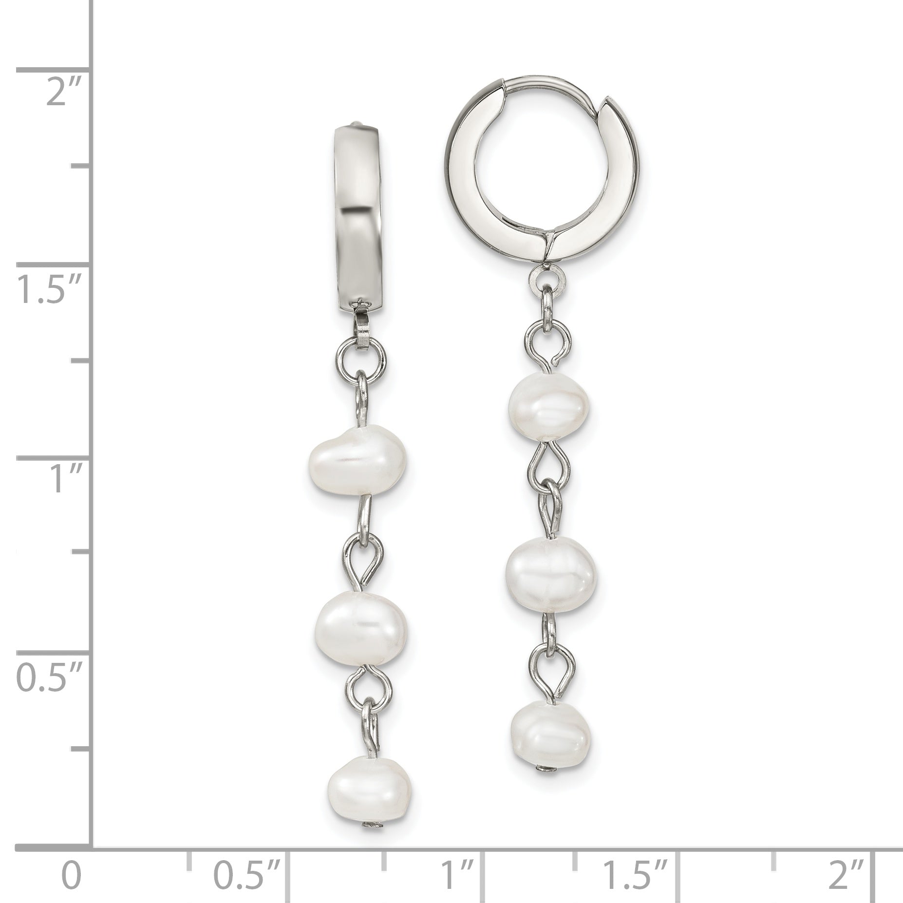 Chisel Stainless Steel Polished with Freshwater Cultured Pearl Dangle Hinged Hoop Earrings