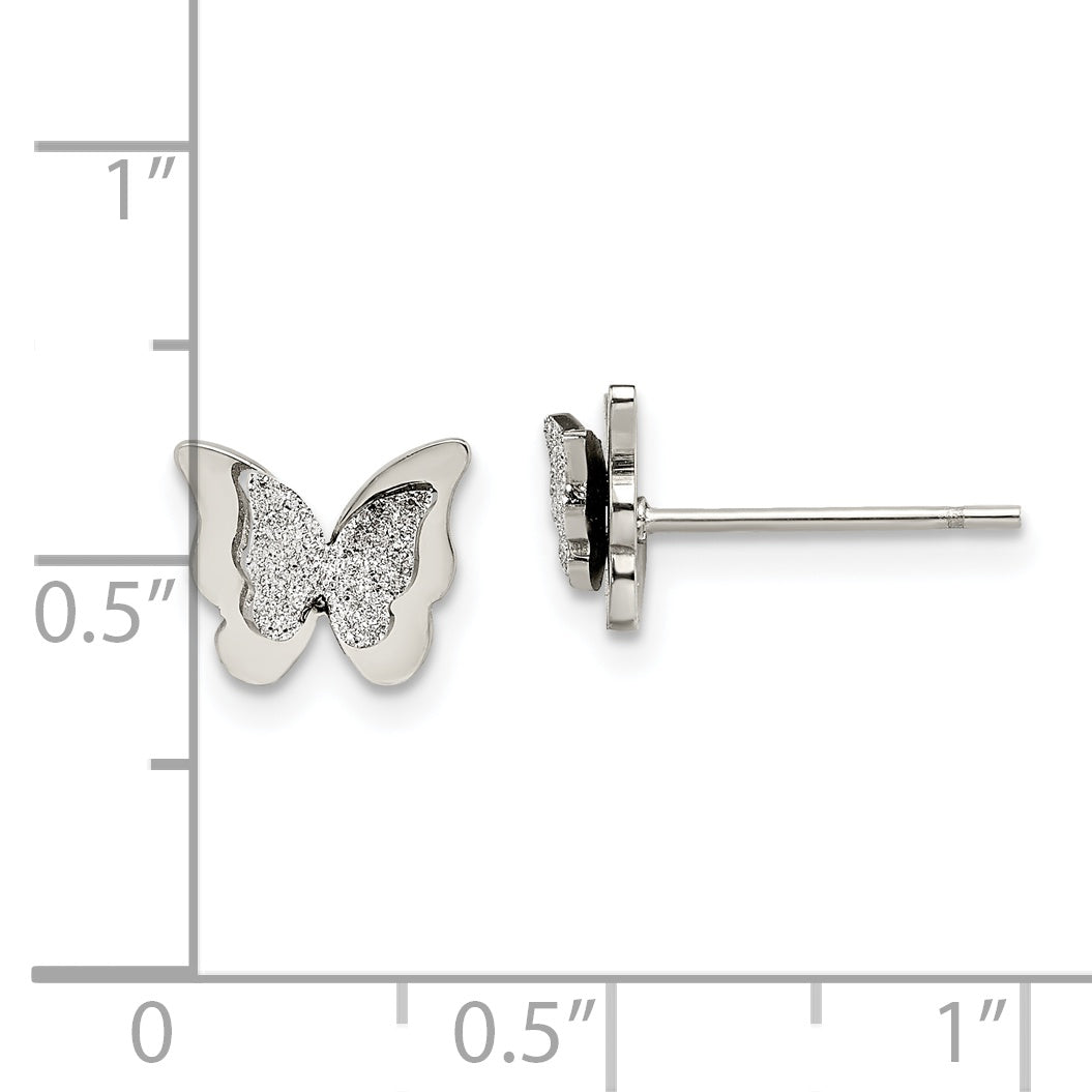 Chisel Stainless Steel Polished Glitter Butterfly Post Earrings