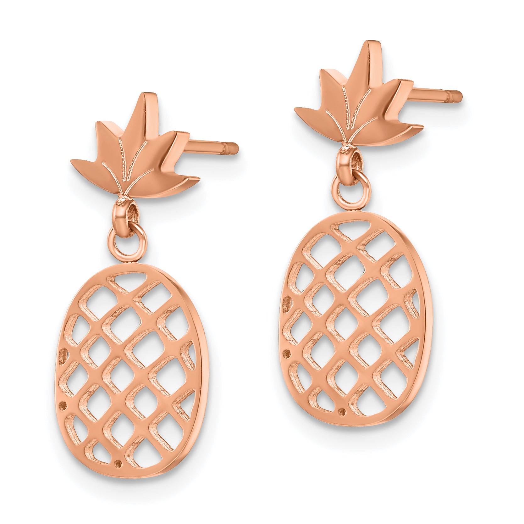 Chisel Stainless Steel Polished Rose IP-plated Pineapple Post Dangle Earrings