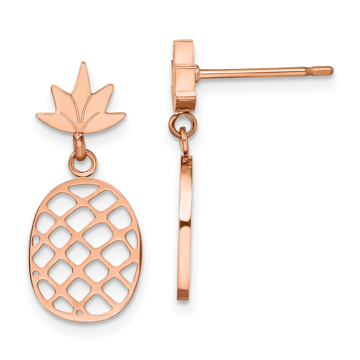 Chisel Stainless Steel Polished Rose IP-plated Pineapple Post Dangle Earrings