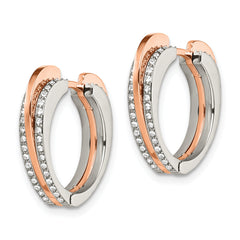 Chisel Stainless Steel Polished Rose IP-plated with Crystal form Swarovski Heart Hinged Hoop Earrings