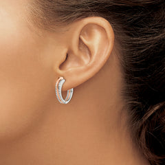 Chisel Stainless Steel Polished Rose IP-plated with Crystal form Swarovski Heart Hinged Hoop Earrings