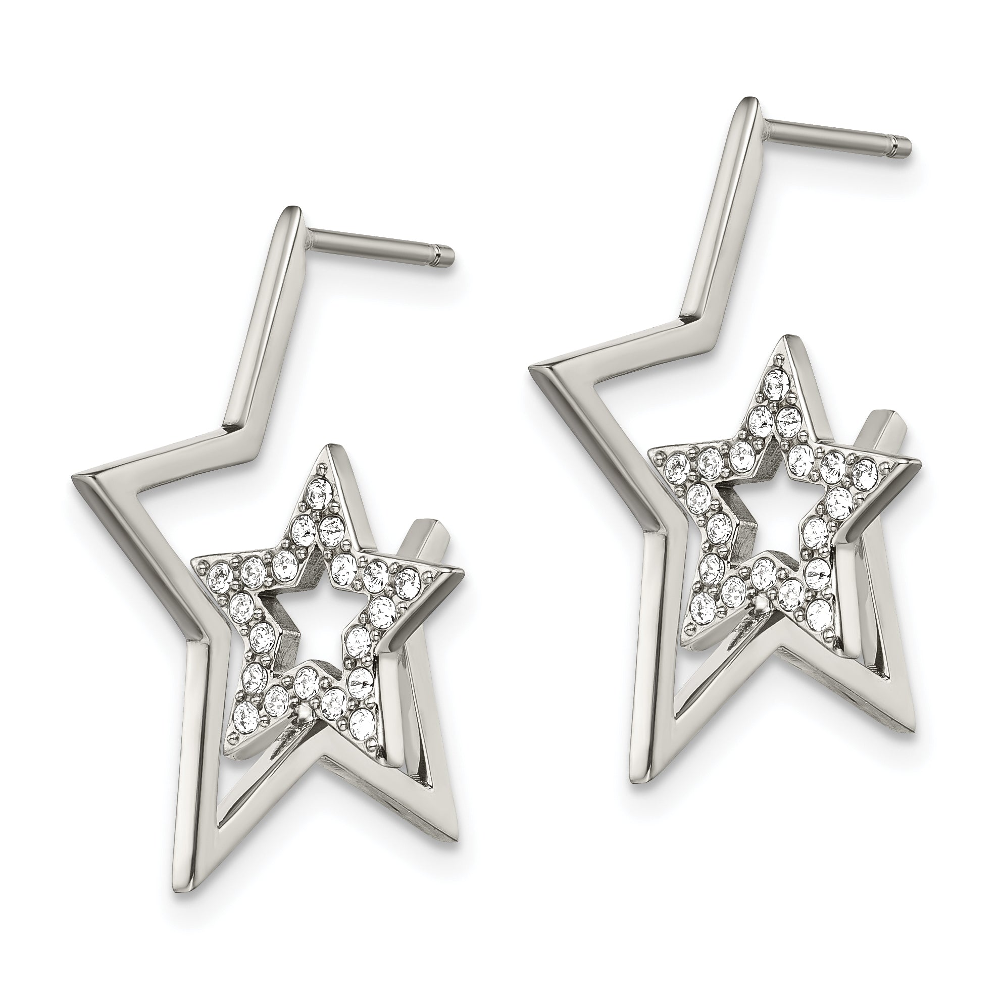 Stainless Steel Post Polished with Swarovski Crystal Star Earrings