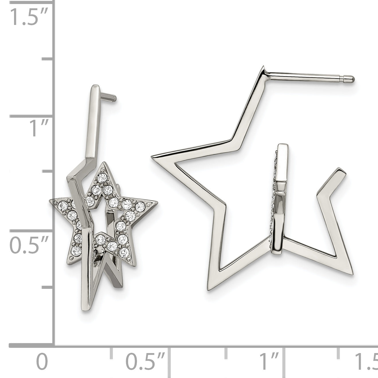 Stainless Steel Post Polished with Swarovski Crystal Star Earrings