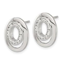 Polished Stainless Steel CZ Double Oval Earrings with Gift Pouch