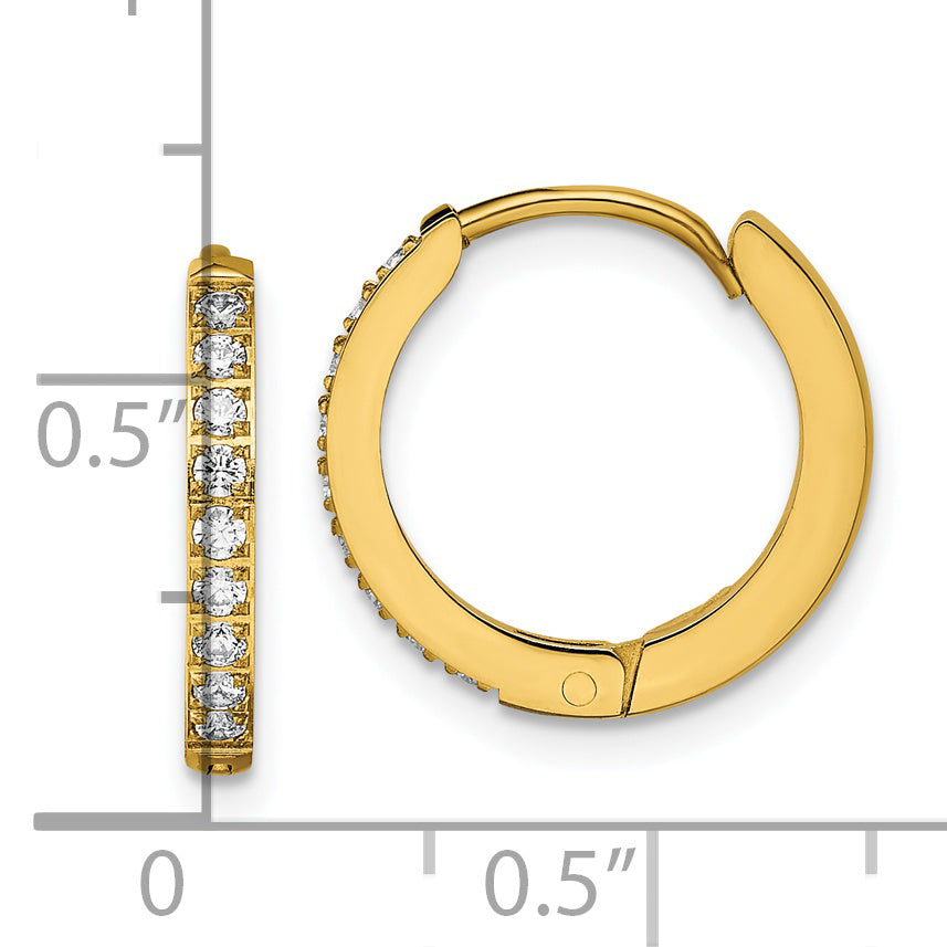 Chisel Stainless Steel Polished Yellow IP-plated with Preciosa Crystal Hinged Hoop Earrings