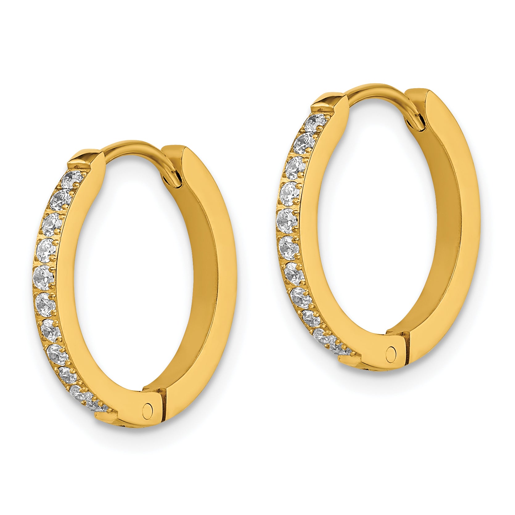 Chisel Stainless Steel Polished Yellow IP-plated with Preciosa Crystal Hinged Hoop Earrings