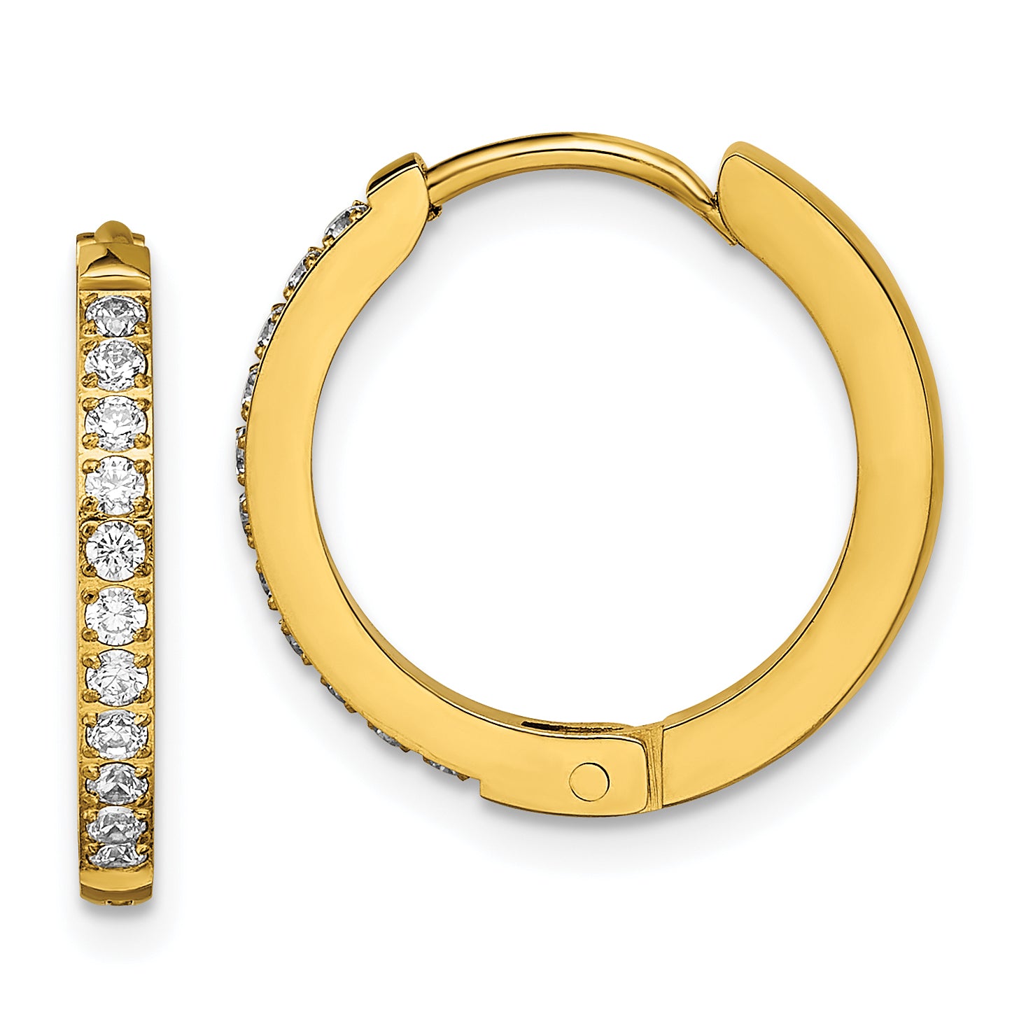 Chisel Stainless Steel Polished Yellow IP-plated with Preciosa Crystal Hinged Hoop Earrings