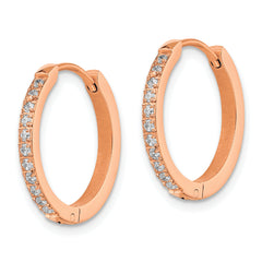 Chisel Stainless Steel Polished Rose IP-plated with Preciosa Crystal Hinged Hoop Earrings