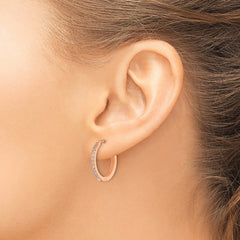 Chisel Stainless Steel Polished Rose IP-plated with Preciosa Crystal Hinged Hoop Earrings