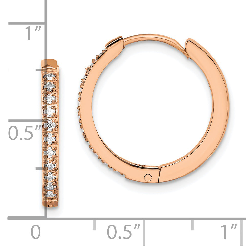 Chisel Stainless Steel Polished Rose IP-plated with Preciosa Crystal Hinged Hoop Earrings