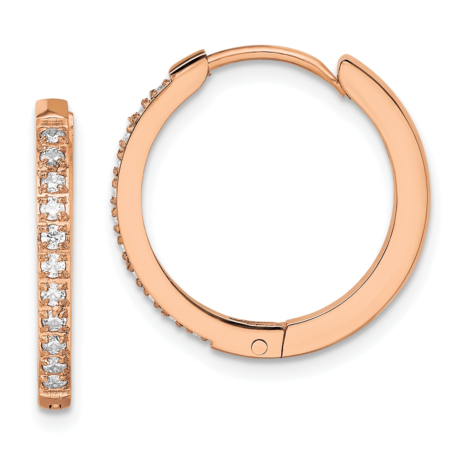 Chisel Stainless Steel Polished Rose IP-plated with Preciosa Crystal Hinged Hoop Earrings