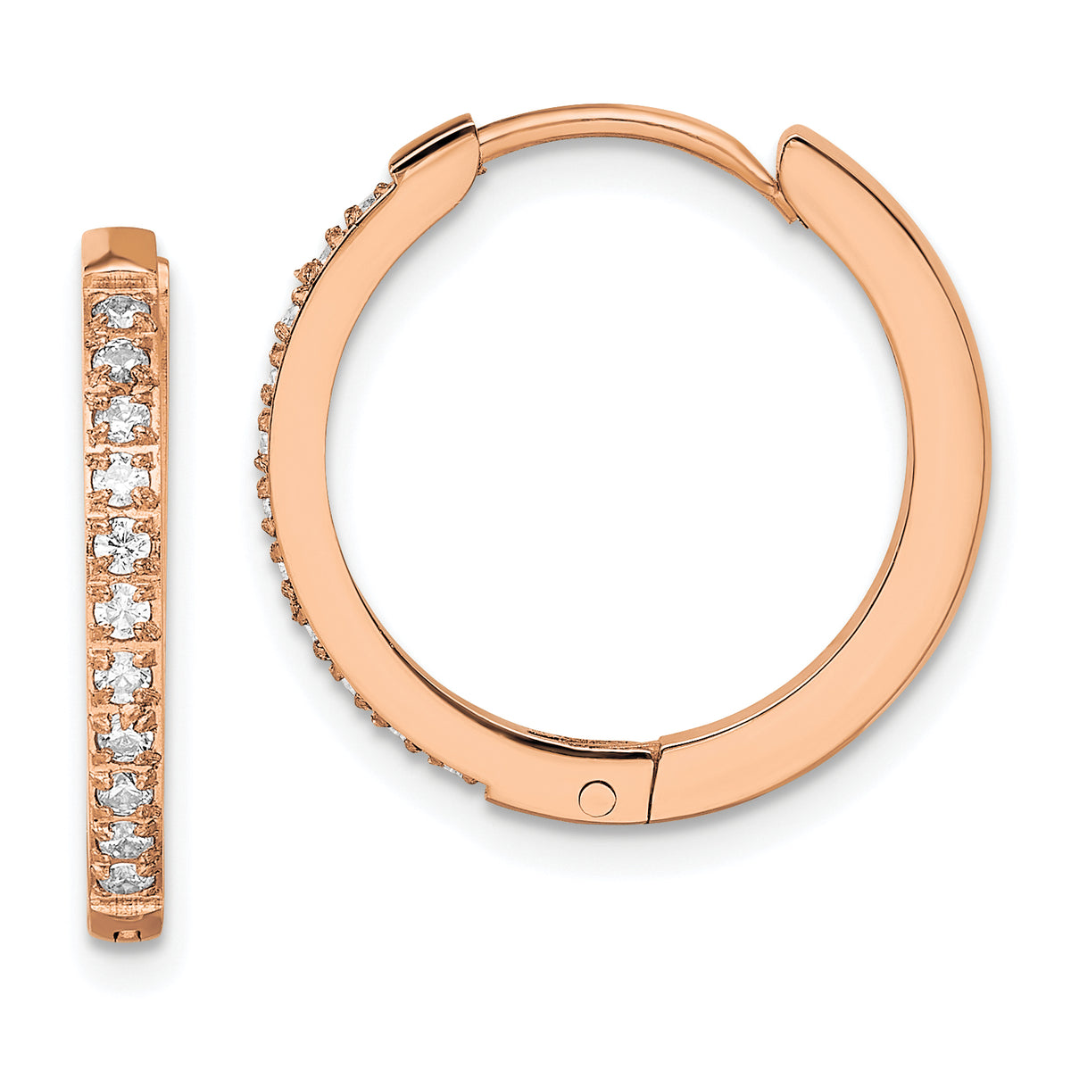 Chisel Stainless Steel Polished Rose IP-plated with Preciosa Crystal Hinged Hoop Earrings