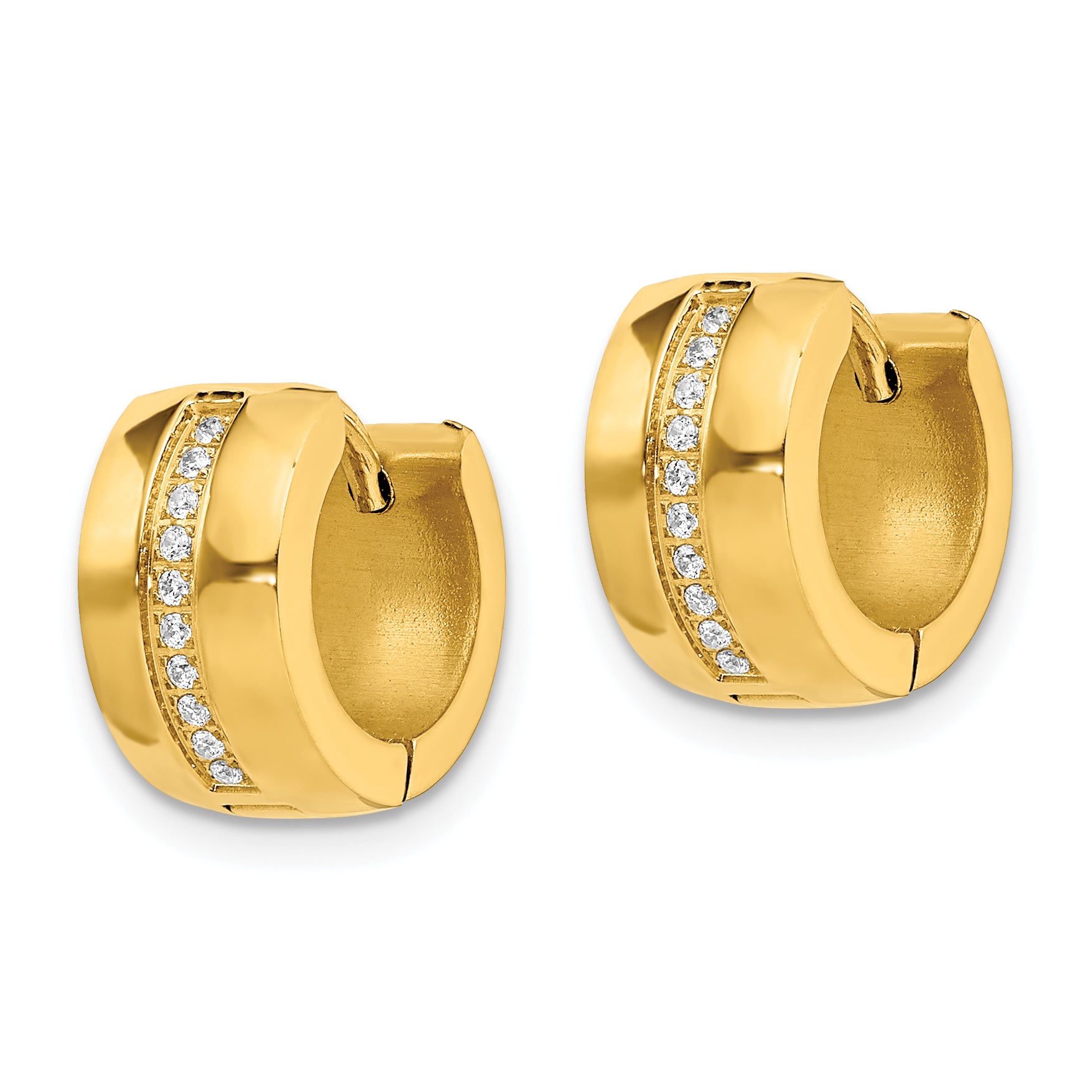 Chisel Stainless Steel Polished Yellow IP-plated with Preciosa Crystal Hinged Hoop Earrings