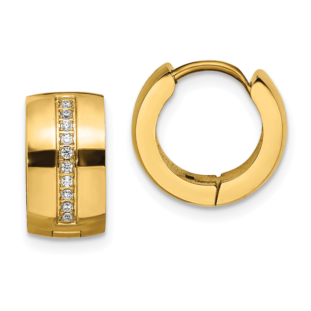 Chisel Stainless Steel Polished Yellow IP-plated with Preciosa Crystal Hinged Hoop Earrings