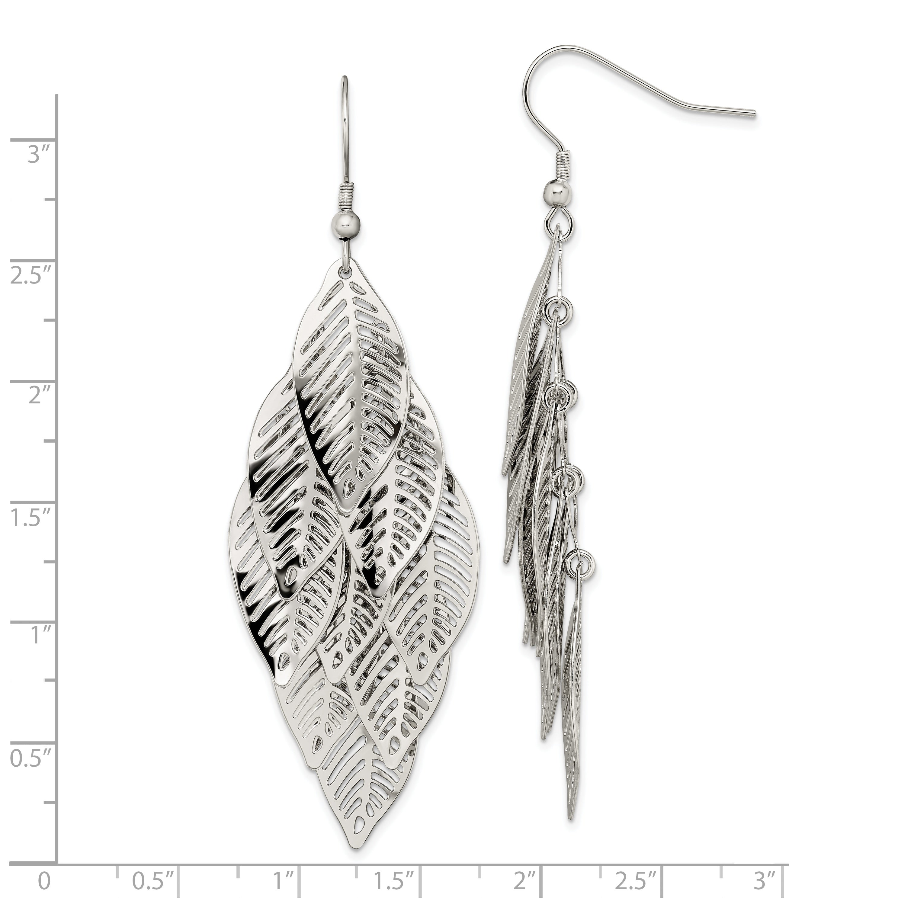 Chisel stainless Steel Polished Leaves Dangle Shepherd Hook Earrings