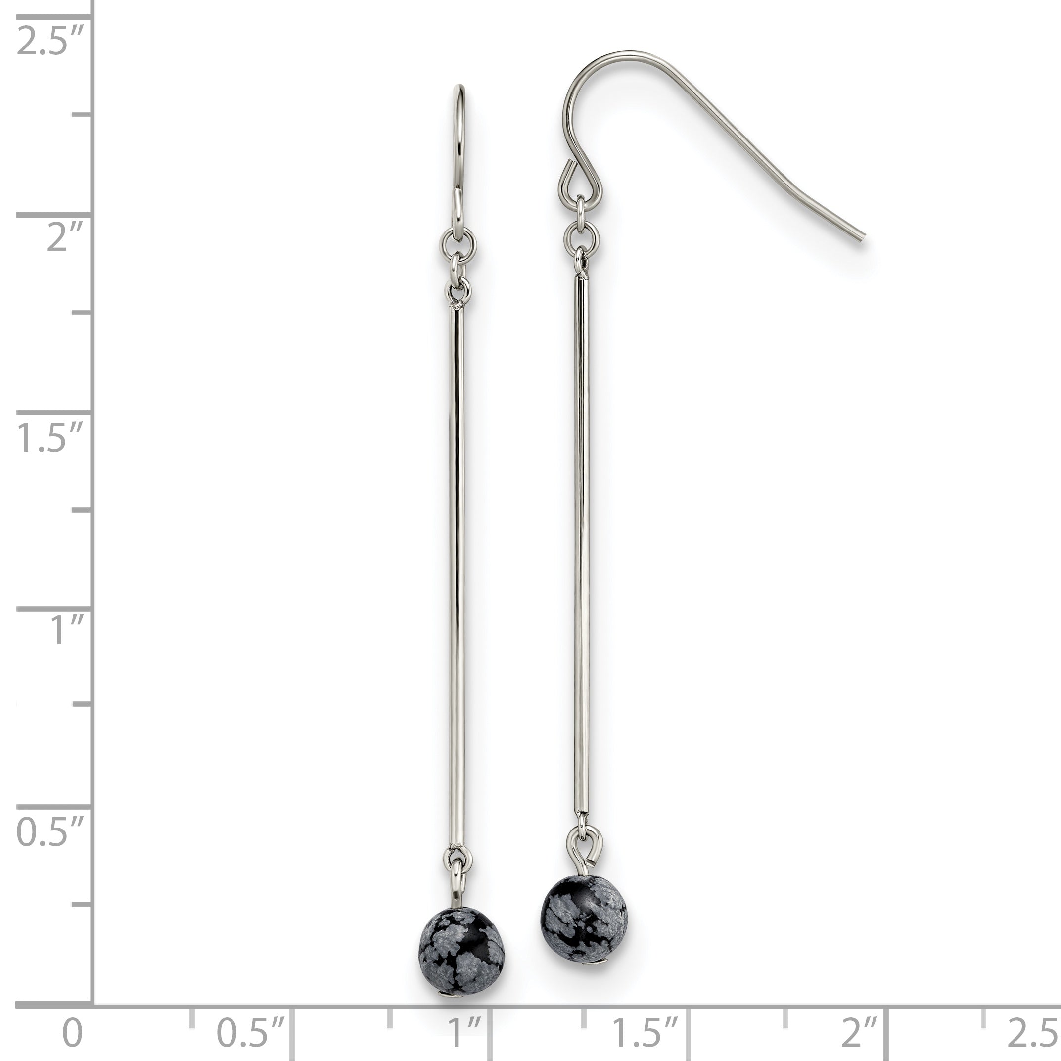 Chisel Stainless Steel Polished with Snowflake Stone Dangle Shepherd Hook Earrings