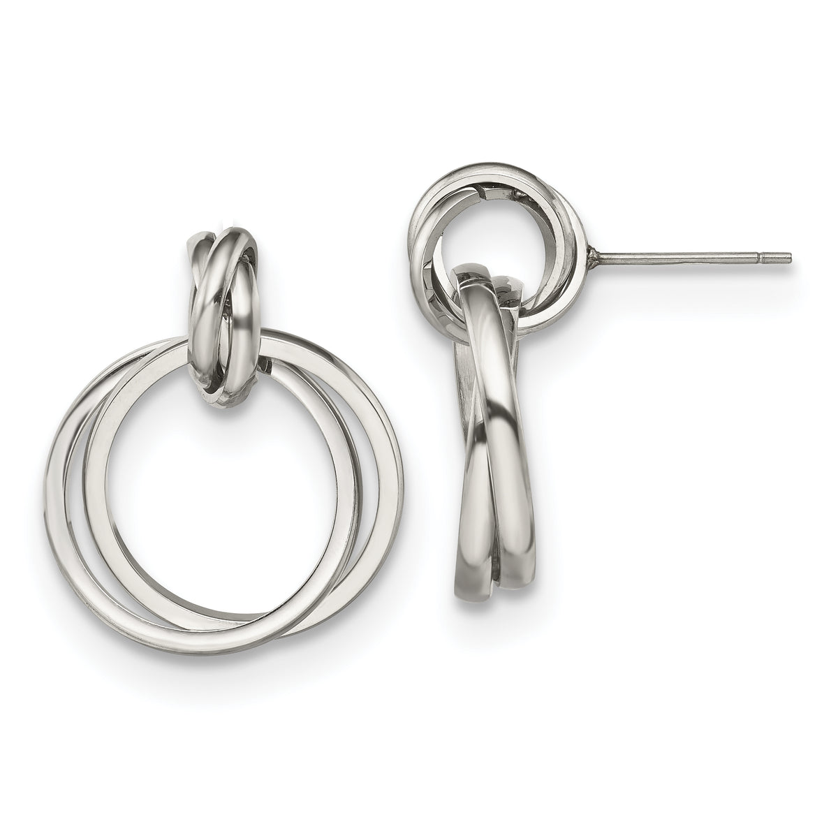 Chisel Stainless Steel Polished Intertwined Circles Post Dangle Earrings