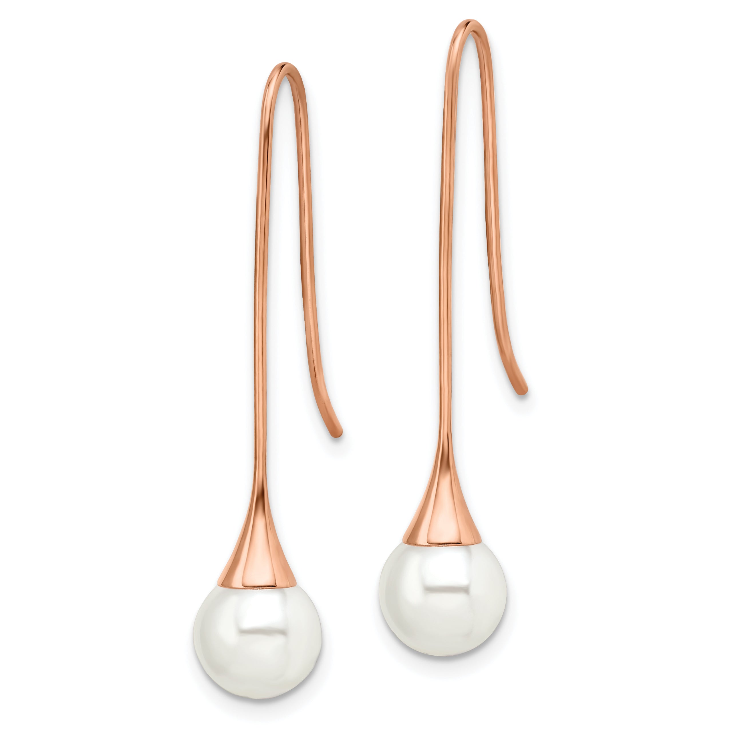 Chisel Stainless Steel Polished Rose IP-plated Imitation Pearl Shepherd Hook Earrings