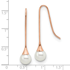 Chisel Stainless Steel Polished Rose IP-plated Imitation Pearl Shepherd Hook Earrings