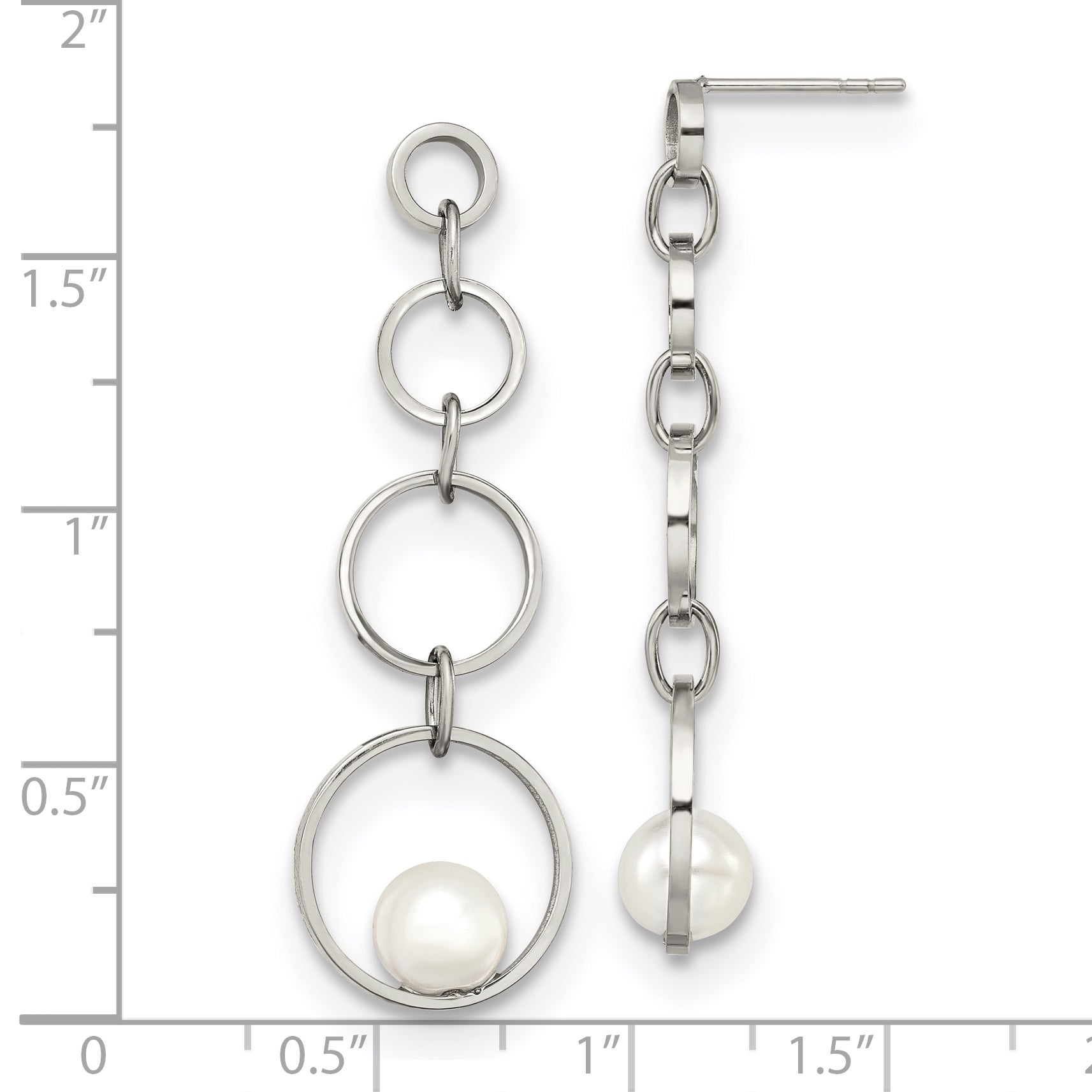 Stainless Steel Polished with Simulated Pearl Post Dangle Earrings