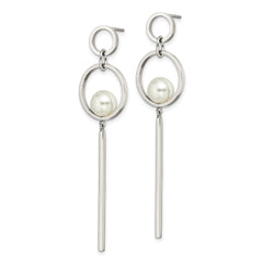 Chisel Stainless Steel Polished with Simulated Pearl Post Dangle Earrings