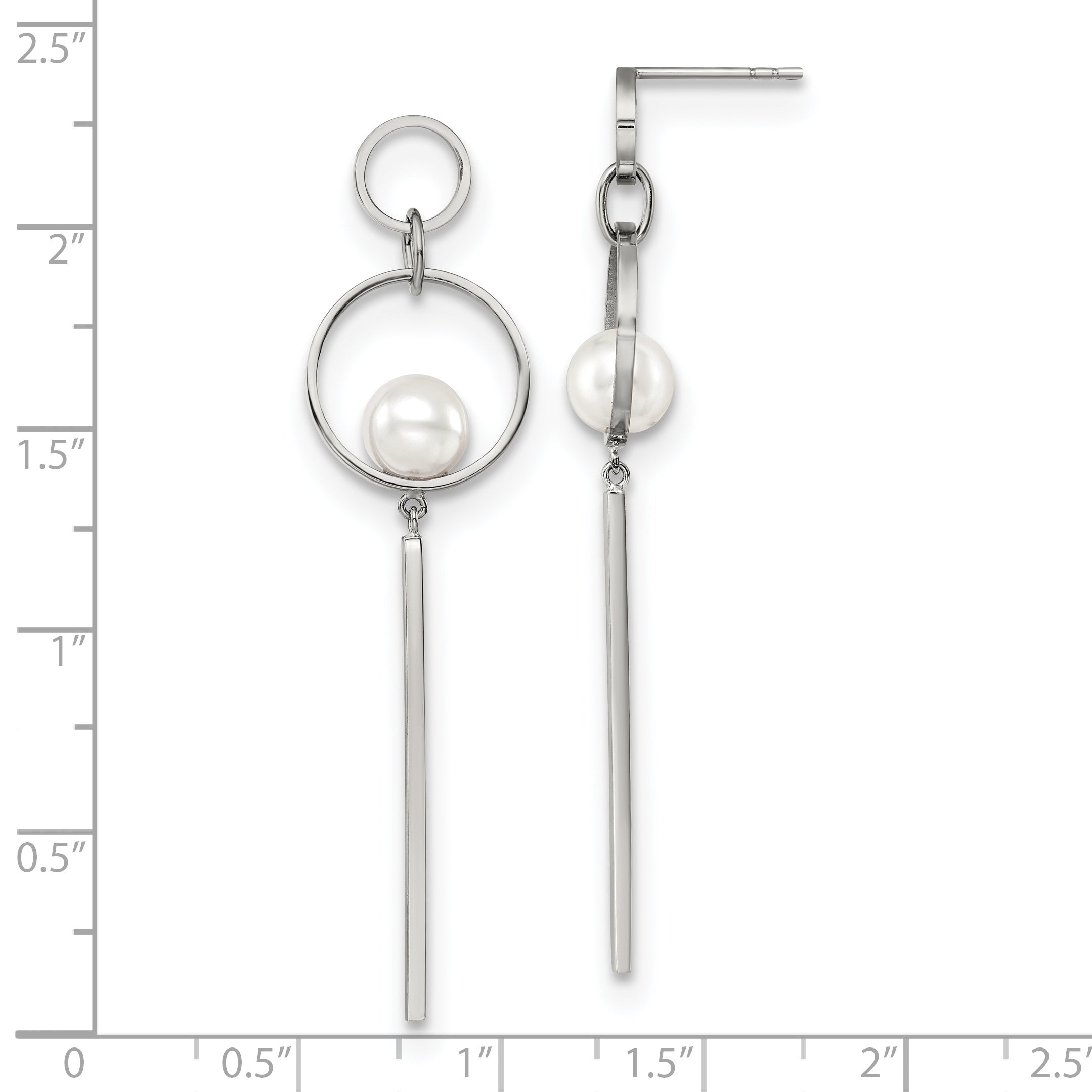 Chisel Stainless Steel Polished with Simulated Pearl Post Dangle Earrings