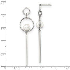 Chisel Stainless Steel Polished with Simulated Pearl Post Dangle Earrings