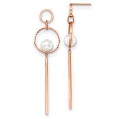 Chisel Stainless Steel Polished Rose IP-plated Simulated Pearl Post Dangle Earring