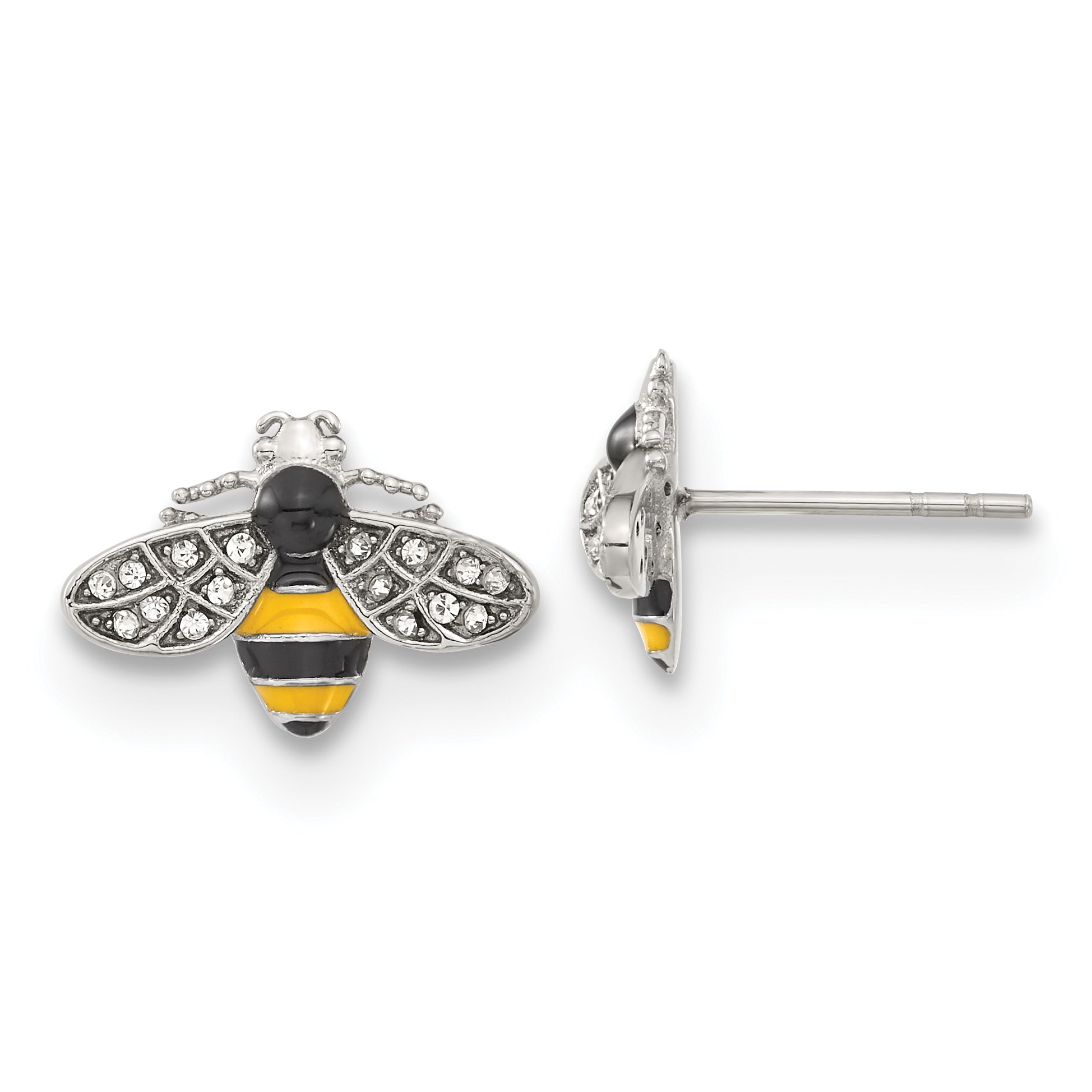 Chisel Stainless Steel Polished and Enameled with Preciosa Crystal Bee Post Earrings