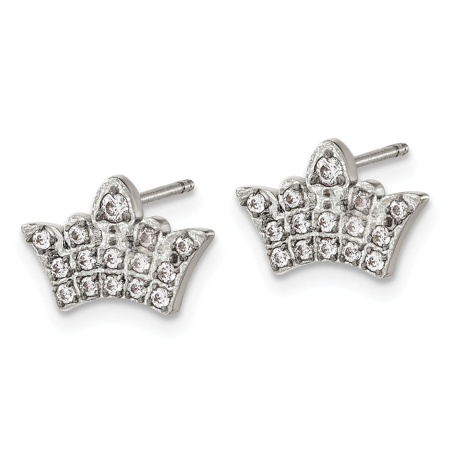 Chisel Stainless Steel Polished with CZ Crown Post Earrings