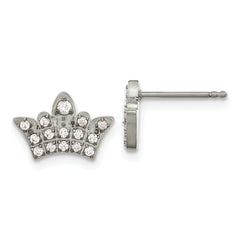 Chisel Stainless Steel Polished with CZ Crown Post Earrings