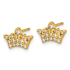 Chisel Stainless Steel Polished Yellow IP-plated with CZ Crown Earrings