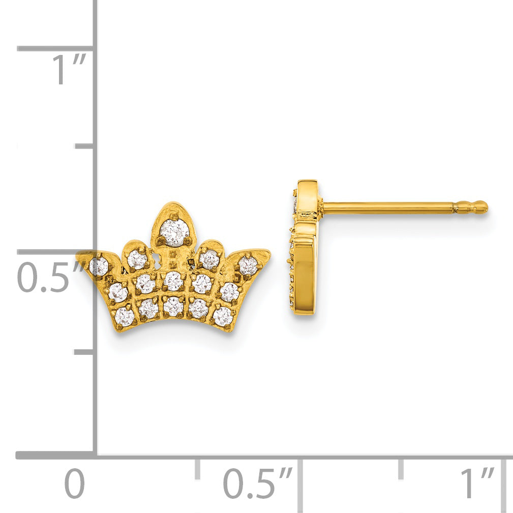 Chisel Stainless Steel Polished Yellow IP-plated with CZ Crown Earrings