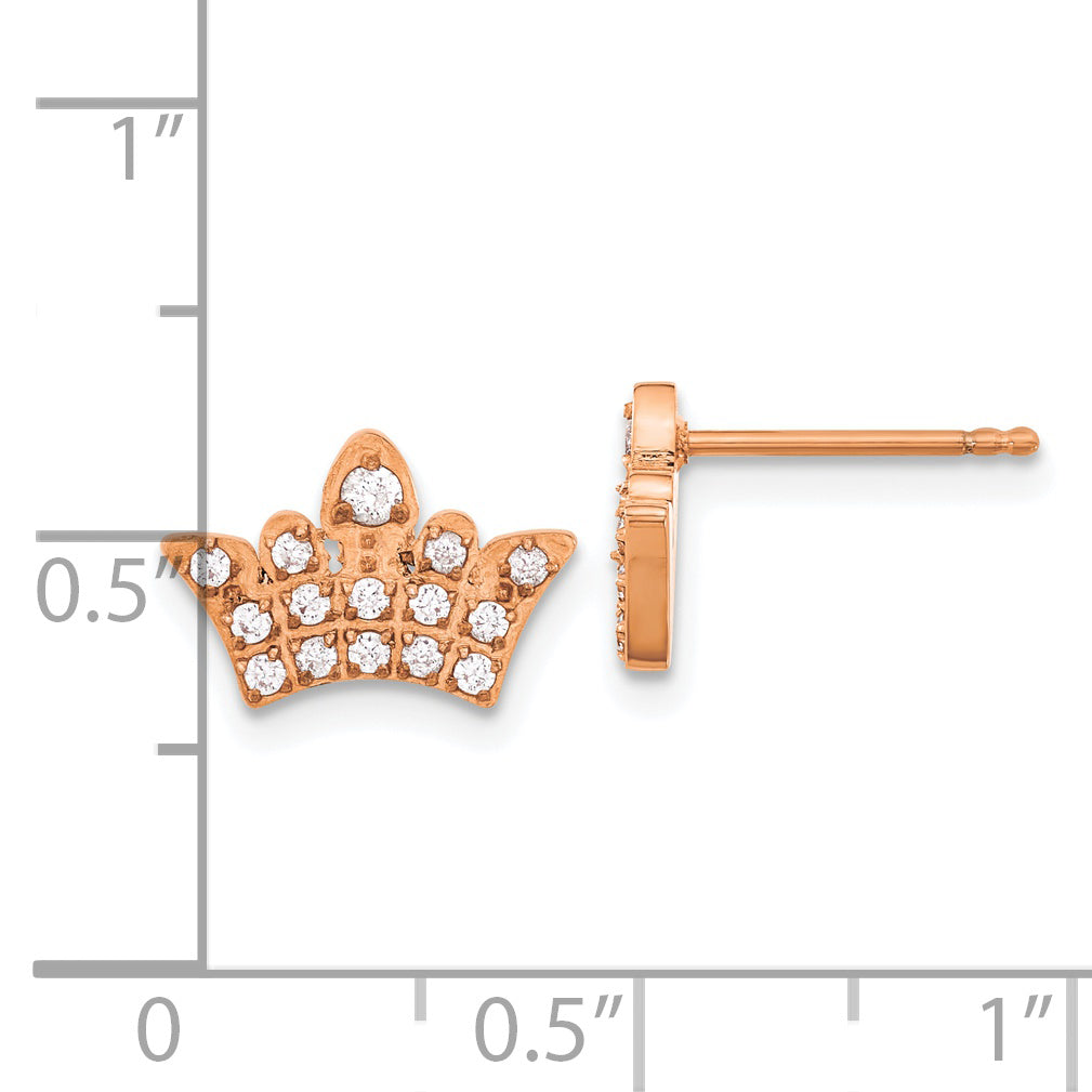 Chisel Stainless Steel Polished Rose IP-plated with CZ Crown Post Earrings